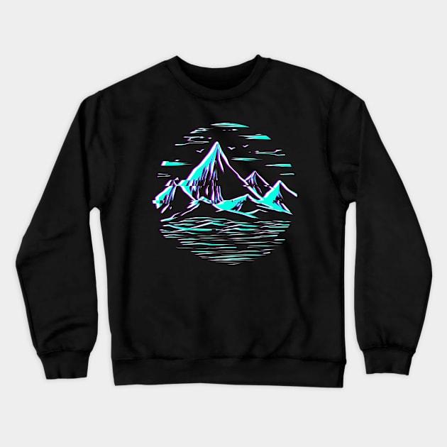 Retro Glitch Vaporwave Hiking Camping Crewneck Sweatshirt by SinBle